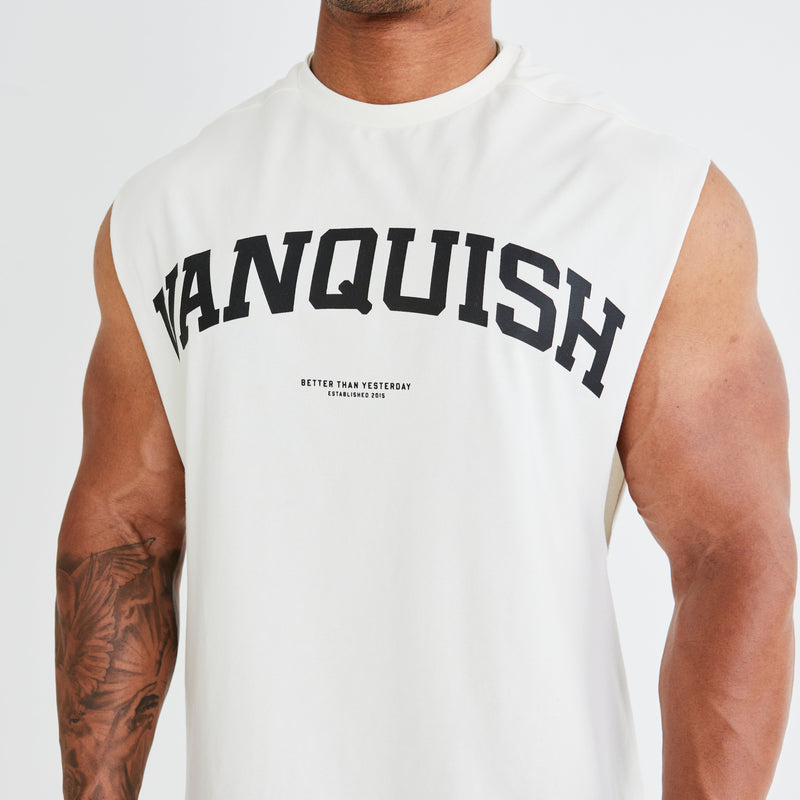 Vanquish Vintage White Varsity Oversized Sleeveless T Shirt 1枚目の画像