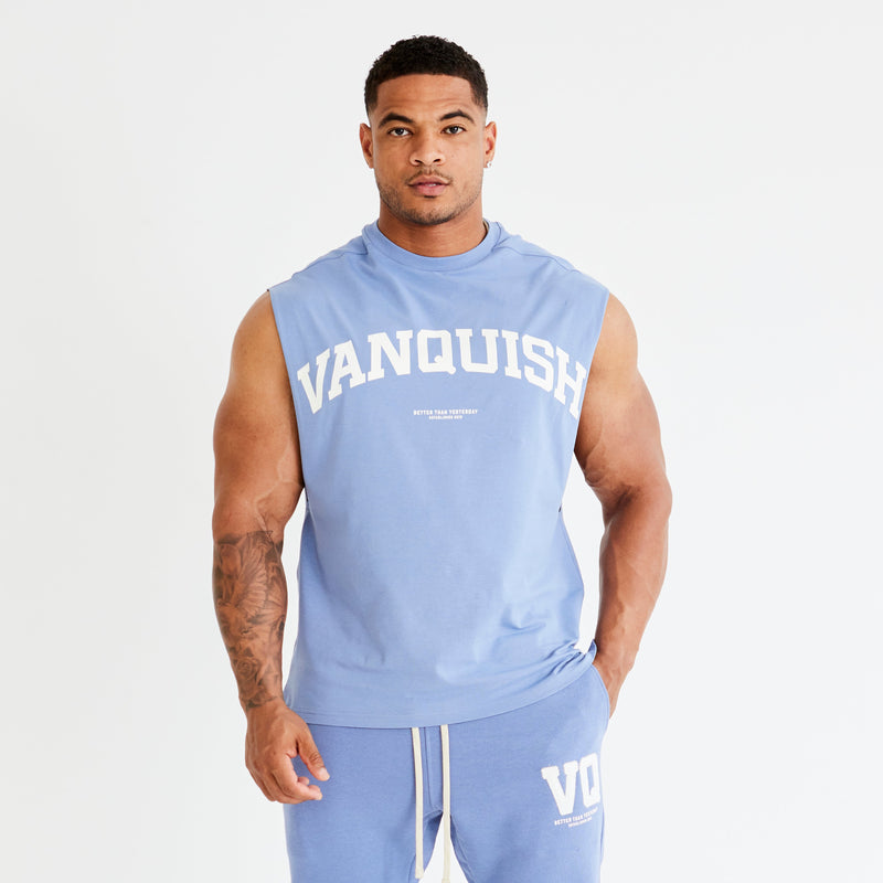Vanquish Washed Blue Varsity Oversized Sleeveless T Shirt 2枚目の画像