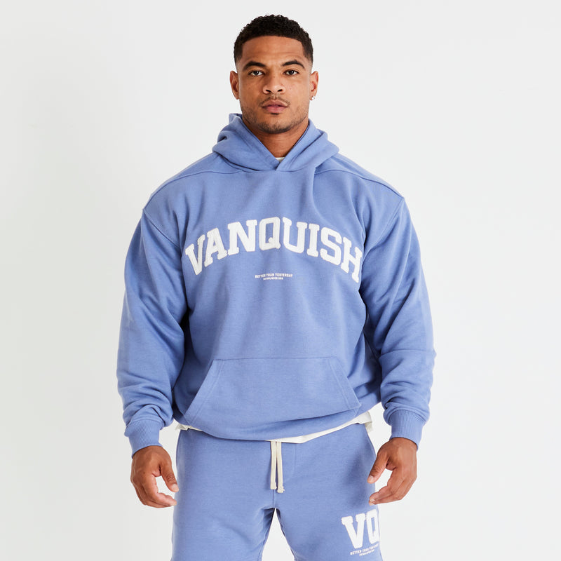 Vanquish Washed Blue Varsity Oversized Pullover Hoodie 1枚目の画像