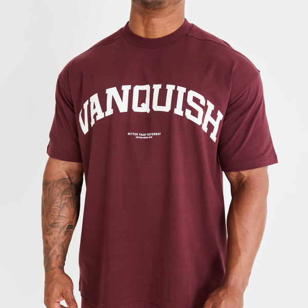 Vanquish Dark Burgundy Varsity Oversized T Shirt 1枚目の画像