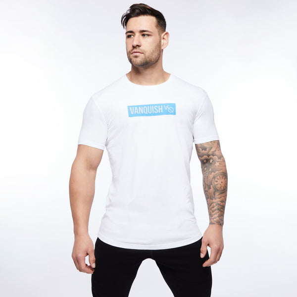 Vanquish Box Logo Blue on White Short Sleeve T Shirt 1枚目の画像